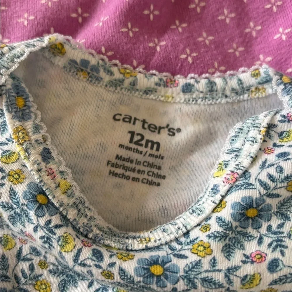 Carter's Pastel and Floral Baby Bodysuits set of 5 size 12 months